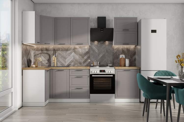Готовая кухня Угловой Вектор 40*210 Грей (без столешницы) в.39