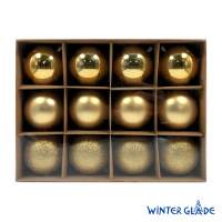 Набор ёлочных шаров Winter Glade, пластик, 8 см, 12 шт, золотой микс