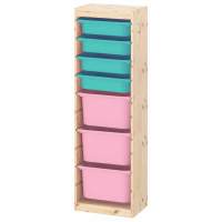 Стеллаж ИКЕА (IKEA) Стеллаж вертикальный 440х300х1420 ТРУФАСТ б/п сосна,контейнеры:бирюз (4С)/розов (3Б) 