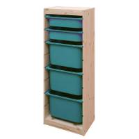 Стеллаж ИКЕА (IKEA) Стеллаж средний верт. 440х300х1160 ТРУФАСТ б/п сосна,контейнеры:бирюз(3Б)/бирюз.(2С) 
