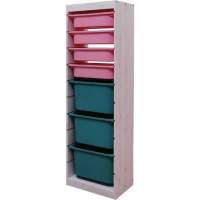 Стеллаж ИКЕА (IKEA) Стеллаж вертикальный 440х300х1420 ТРУФАСТ БЕЛЫЙ сосна,контейнеры:роз(4С)/бирюз(3Б) 