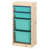 Стеллаж ИКЕА (IKEA) Стеллаж вертикальный 440х300х910 ТРУФАСТ б/п сосна,контейнеры:бирюз (2С)/бирюз (2Б)