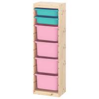 Стеллаж ИКЕА (IKEA) Стеллаж вертикальный 440х300х1420 ТРУФАСТ б/п сосна,контейнеры:бирюз (2С)/розов.(4Б) 