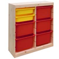 Стеллаж ИКЕА (IKEA) Стеллаж вертикал.двойной 870х300х910 ТРУФАСТ б/п сосна,контейнер красный (5Б)/желтый (2С)