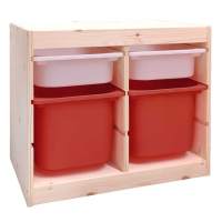 Стеллаж ИКЕА (IKEA) Стеллаж двойной 630х440х520 ТРУФАСТ б/п сосна,контейнеры:белый(2С)/красный(2Б) 
