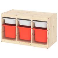 Стеллаж ИКЕА (IKEA) Стеллаж тройной 930х440х520 ТРУФАСТ б/п сосна,контейнеры: белый (3С)/оранжевый (3Б) 