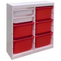 Стеллаж ИКЕА (IKEA) Стеллаж вертикальный двойной870х300х910 ТРУФАСТ БЕЛЫЙсосна,контейнеры:красн(5Б)/белый(2С)