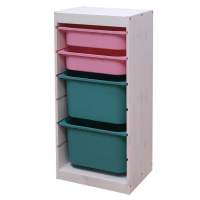 Стеллаж ИКЕА (IKEA) Стеллаж вертикальный 440х300х910 ТРУФАСТ БЕЛЫЙ сосна,контейнеры:розовый (2С)/бирюз.(2Б)