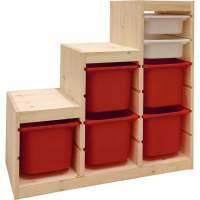 Стеллаж ИКЕА (IKEA) Стеллаж лесенка 940х440х910 ТРУФАСТ б/п сосна,контейнеры:красный (5Б)/белый (2С) 