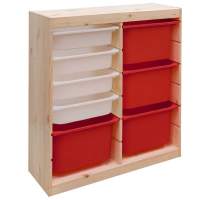 Стеллаж ИКЕА (IKEA) Стеллаж вертикал. двойной 870х300х910 ТРУФАСТ б/п сосна,контейнеры:красн. (4Б)/белый (4С)