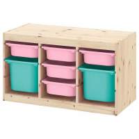 Стеллаж ИКЕА (IKEA) Стеллаж тройной 930х440х520 ТРУФАСТ б/п сосна,контейнеры: розовый (5С)/бирюзовый (2Б) 