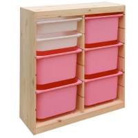 Стеллаж ИКЕА (IKEA) Стеллаж вертикал.двойной 870х300х910 ТРУФАСТ б/п сосна,контейнеры:розовый(5Б)/белый(2С)