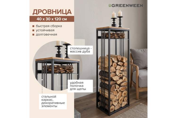 Дровница CAPRI MINI, черная, столешница дерево GreenWeen-3