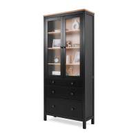 Книжный шкаф ikea Шкаф-витрина Кымор 3 ящика 90х198х37 Черный/Светло-коричневый