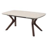 Стол КИРАН (KIRAN) 180 БЕЖЕВЫЙ МРАМОР (MATTE SICILY BEIGE SOLID CERAMIC) / Орех темный, ®DISAUR