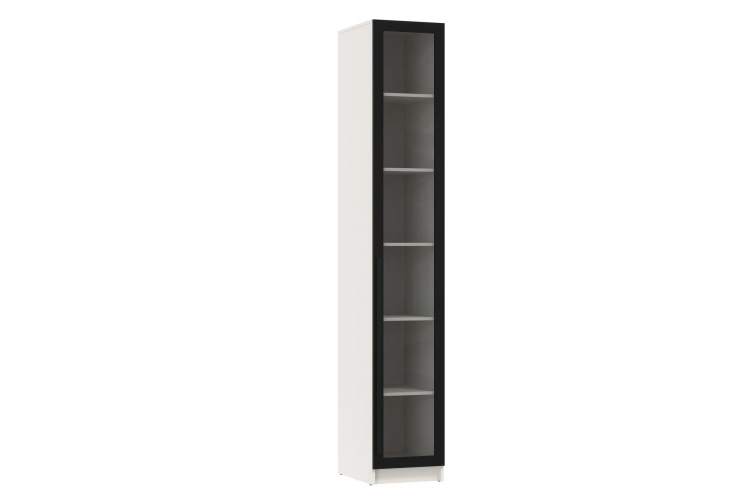 Шкаф пенал 67.22 "Брандо" Белый, Профиль Masa Decor черный со стеклом