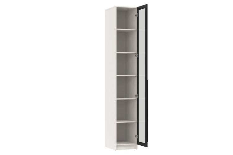 Шкаф пенал 67.22 "Брандо" Белый, Профиль Masa Decor черный со стеклом-2