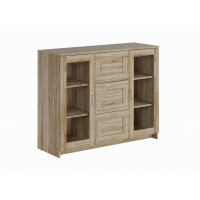 BRIMNES / СИРИУС тумба с двумя стеклянными дверьми и тремя ящиками, цвет Дуб Сонома