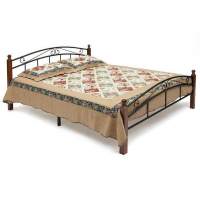 Кровать AT-8077 дерево гевея/металл, 160*200 см (Queen bed), красный дуб/черный