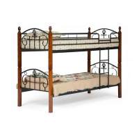 Кровать BOLERO двухярусная дерево гевея/металл, 90*200 см (bunk bed), красный дуб/черный