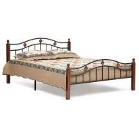 Кровать AT-126 дерево гевея/металл, 160*200 см (Queen bed), красный дуб/черный