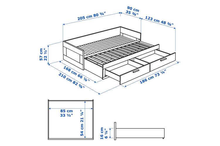 Кровать-кушетка IKEA BRIMNES с 2 ящиками, белый 80х200 см, БРИМНЭС/БРИМНЕС ИКЕА оригинал-3